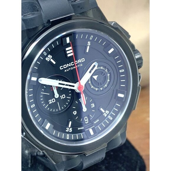 Concord Men's Watch C2 Swiss Automatic Chronograph Black Dial Rubber Ban… - Picture 11 of 12